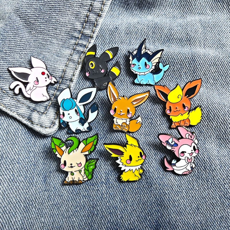 Jewelry Making Kit - Heiß begehrtes 9-teiliges Anime-Elfen-Broschen-Set: Eevee Emaille-Pins,